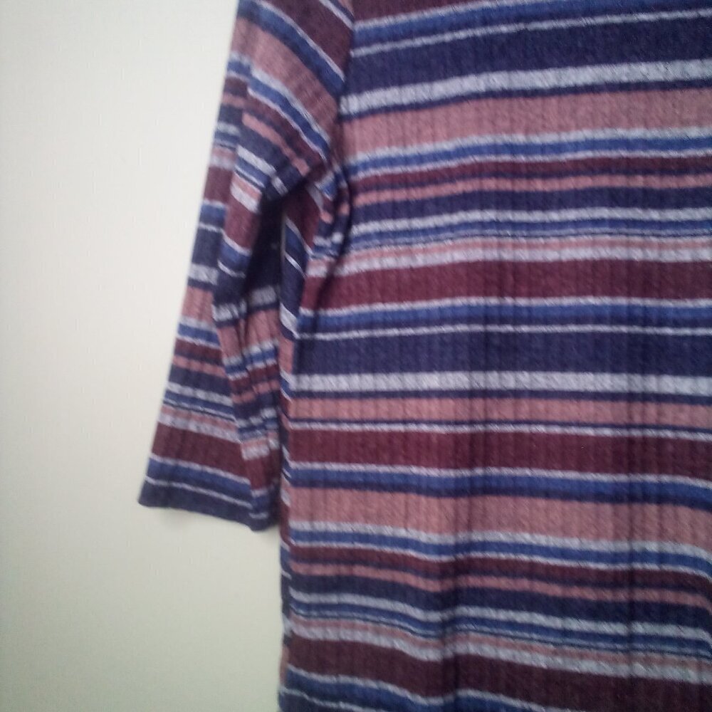Another Reason Shirt Blouse L 3/4 Sleeve Tie Detail Ribbed Stripe Blue Red - Picture 3 of 14